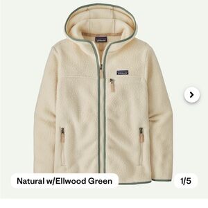 2025 Current Patagonia Retro Pile Fleece Hoody Natural with ElwoodGreen L Large